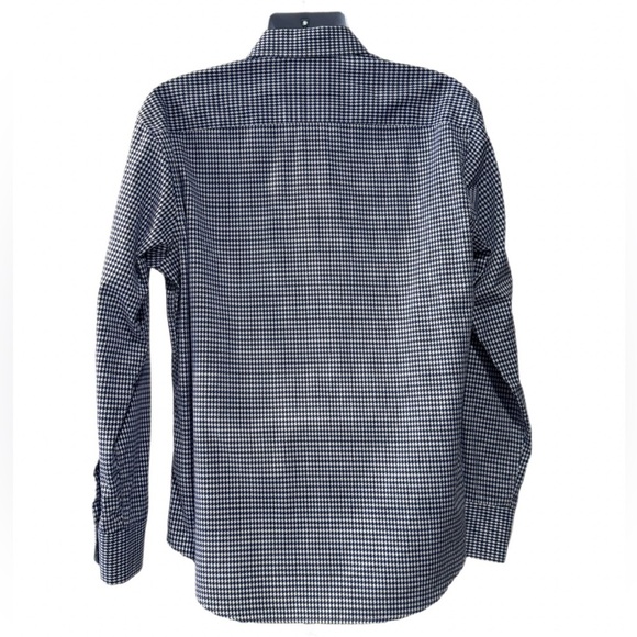 QUIETI Men’s Dress Shirt L |Blue & White Houndstooth| 100% Cotton |Made in Korea - Picture 3 of 10